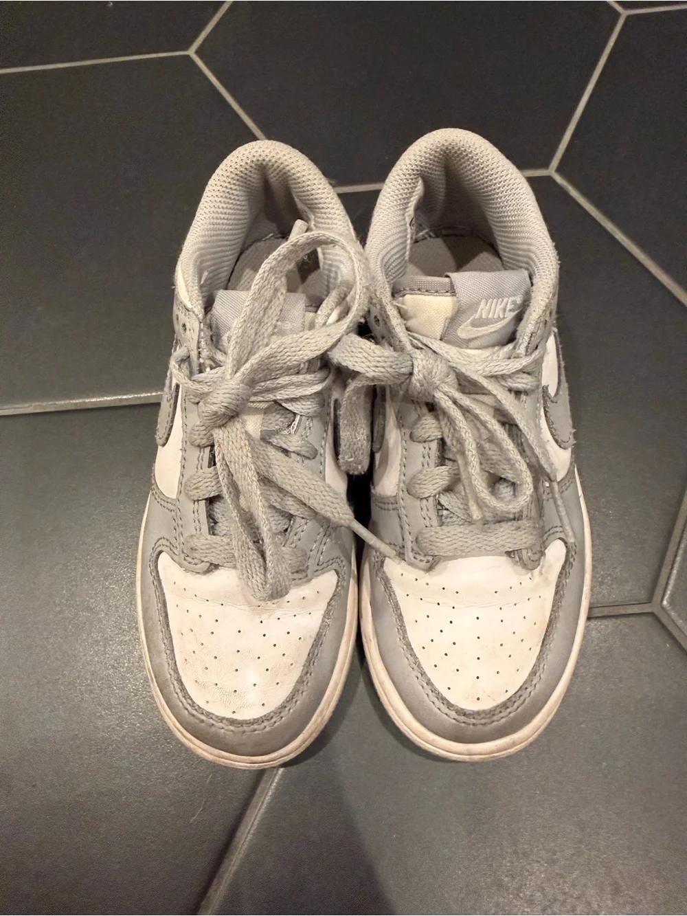 Nike Kids Light Gray and White Skate-Style Sneakers